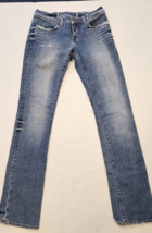 Bebe Womens Jeans Medium Wash Distressed Tattered  Straight Leg Size 30 x 35 - £17.22 GBP