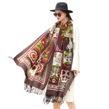 Anyyou 100% Merino Wool Dark Brown Flowers and Patterns Silk Satin Large... - £68.89 GBP