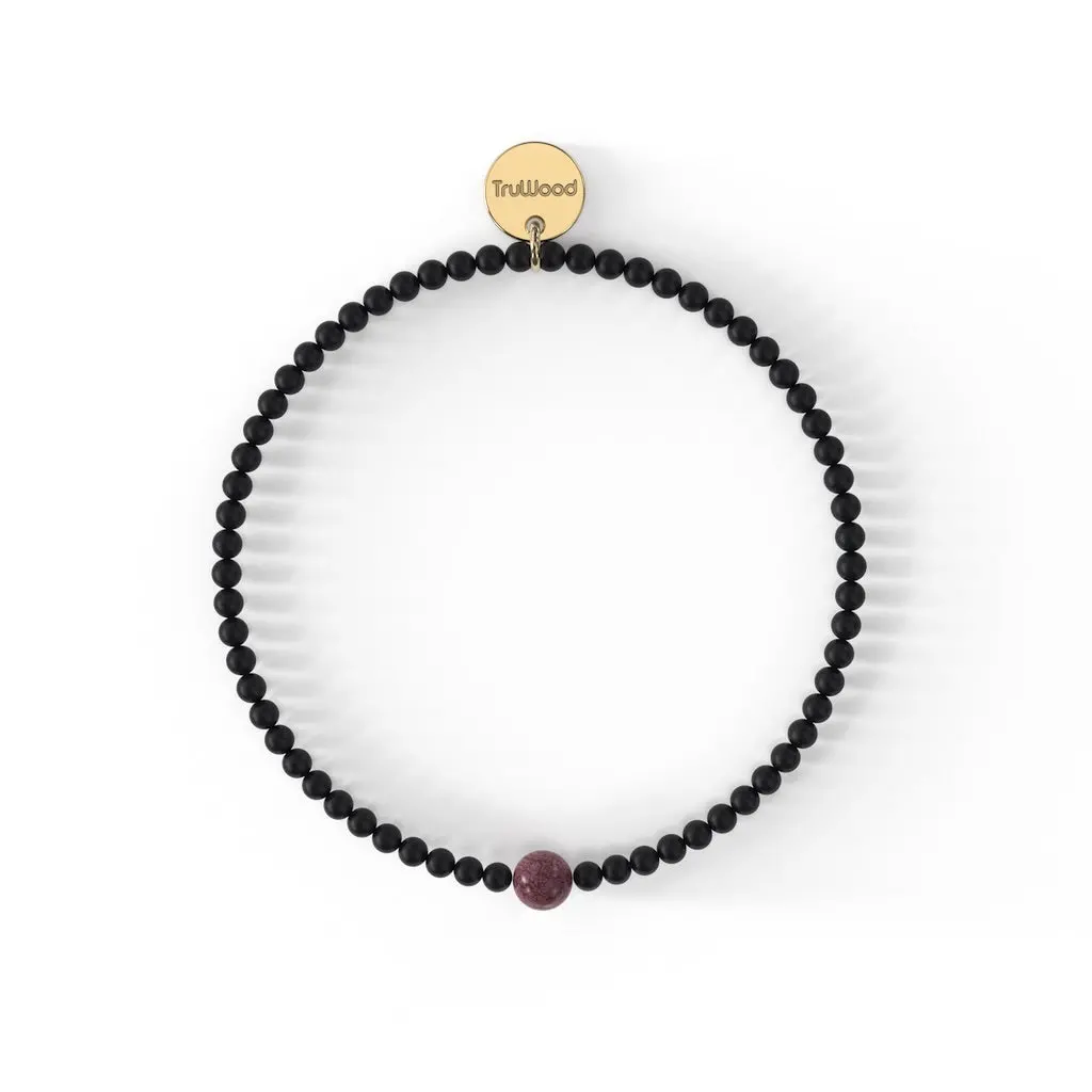Onyx / Violet Bracelet - Matte Black Onyx Beads with Purpleheart Wood - ... - $684.29 MXN