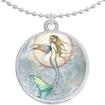 Fairy Mermaid Moon Round Pendant Necklace Beautiful Fashion Jewelry - £8.47 GBP
