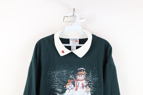 Vintage 90s Streetwear Womens Petite Medium Christmas Dog Cat Snowman Sweatshirt Item image 2