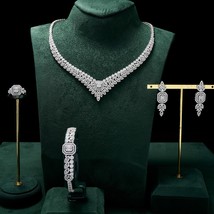 Luxury Necklace Sets For Women Sparkling Full Cubic Zirconia Jewelry Set Dress A - £106.14 GBP