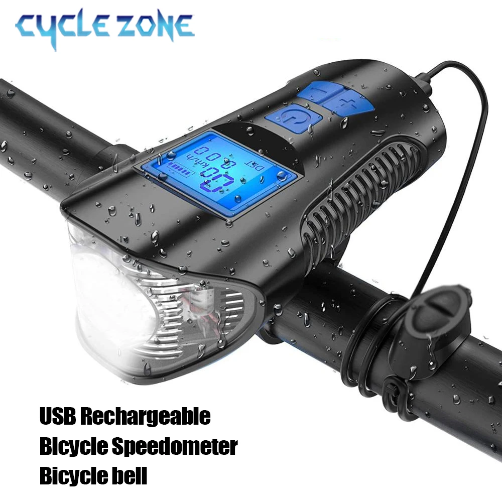 Bicycle Lights LED Bell USB Rechargeable Bicycle Light Speedometer Headlight - £8.27 GBP+