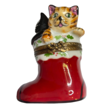 Limoges France Porcelain Peint Mein Cat Kitten Trinket Box Signed Christmas - £115.99 GBP