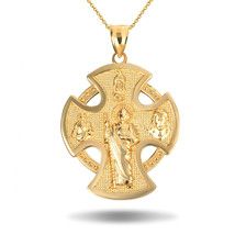 10k Solid Yellow, White, Rose, Gold Patron Saints Cross Pendant Necklace - £239.72 GBP+