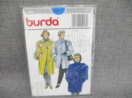BURDA 4917 Sewing Pattern Coat Jacket Pockets Stand-Up Collar Scarf size 16-26 - $11.39
