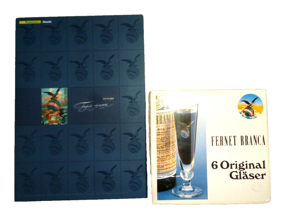 6 Fernet Branca Shot Glasses &amp; 2015 Poste Italiane Fratelli Branca FDC F... - $124.45