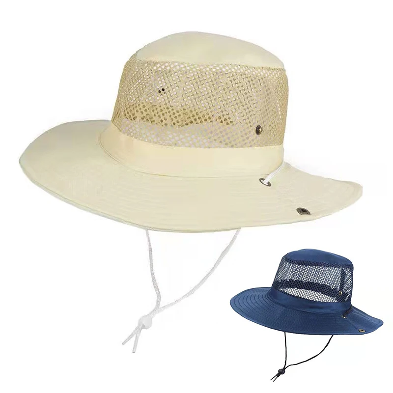 Solid Color Mesh Fisherman Hats for Men Wide Brim Bucket Hat Male Outdoor - £11.45 GBP