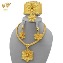 Dubai Flower Shaped Fashion Necklace Jewelry Sets Designed For Women Indian 24K  - £29.84 GBP