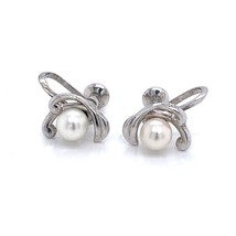 Mikimoto Estate Akoya Pearl Clip On Earrings Sterling Silver 6mm 3.53 Grams M173 - £197.84 GBP