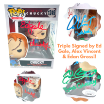 Chucky Funko Pop #1249 Autographed x3 Ed Gale Alex Vincent Edan Gross JSA COA - £203.80 GBP