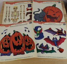 Vtg Lot 4 Klingers 1993 Halloween Static Cling Window Decorations Skeleton Bats - £16.06 GBP