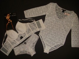 Victoria&#39;s Secret Longline 32B,34DD Bra Set+S Teddy Coconut White Ivory Bridal - £110.81 GBP