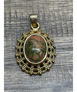 Vintage Gold Tone Brown Green Stone Pendant Charm Fashion Jewelry KG JD - €8,46 EUR
