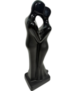 VTG Black Ceramic Embracing Kissing Couple Sculpted Art Deco 12 inch tal... - $42.75