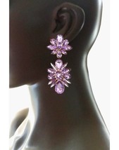 3.25&quot; Long Lavender Crystal Evening Party Earring Pageant Wedding Guest - £13.45 GBP