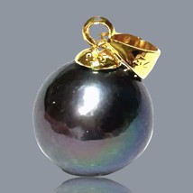 Genuine 11mm Natural Peacock Black Pinkish Round Cultured Edison Pearl Pendant - £46.88 GBP