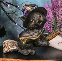 Halloween Black Cat with Witch Hat &amp; Cape Flying On Magical Broomstick F... - €12,96 EUR