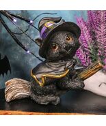 Halloween Black Cat with Witch Hat &amp; Cape Flying On Magical Broomstick F... - $273.60 MXN