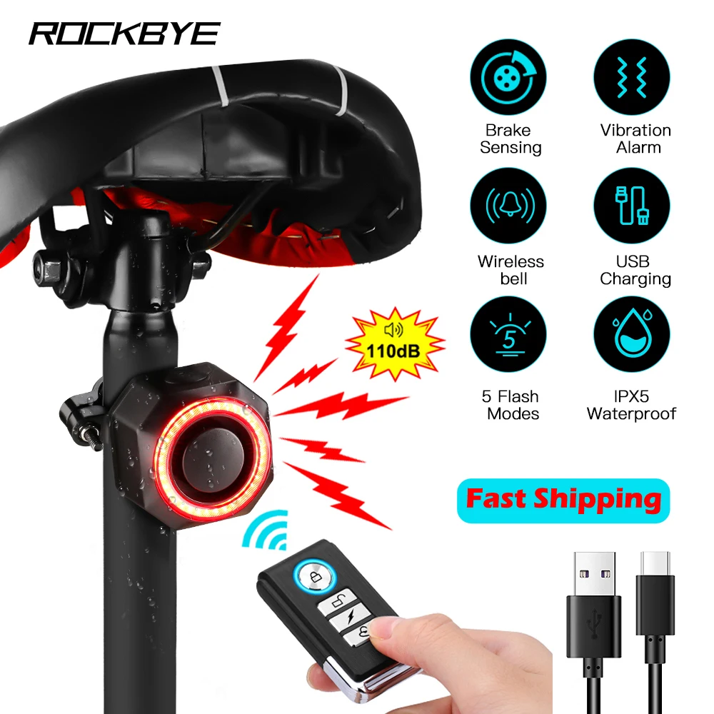 Rockbye Bicycle Alarm Taillight Waterproof Remote Control Anti Theft Bike Bell - £8.91 GBP+