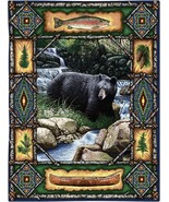 26x34 BLACK BEAR Lodge Fish Wildlife Nature Stream Decor Tapestry Wall H... - $82.00