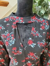 Entro Women&#39;s Black Floral 100% Rayon Long Sleeve Mock Neck Sheath Dress Size L - £22.51 GBP