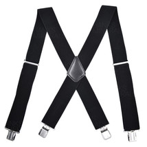 Mens Suspenders Heavy Duty 50Mm Braces Biker Black Elastic Wide Adjustable - £14.15 GBP