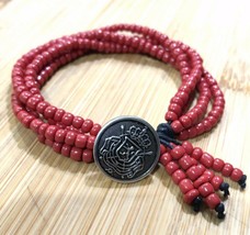 Southwest Red Beaded Braided 4 Strand Stacked Bracelet Handmade Silver Crest - £23.42 GBP