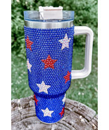 Dark Blue Star Shape Rhinestone Handle Large Vacuum Cup 40oz - $31.42