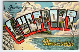 Greetings From Gulfport Mississippi Large Letter Linen Postcard Kropp 1950 - £8.76 GBP
