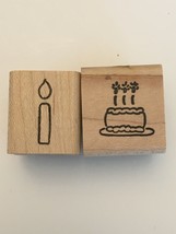 Morningstar Rubber Stamps Birthday Cake Candle Lot 2 Small Celebration C... - $4.99