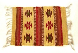 VEL-MEX Native Wool Weave Rug- 15.5&quot; x 21.5&quot;-Handmade-Brown Orange-American - £55.13 GBP