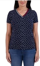 Tommy Hilfiger Womens T-Shirt Navy Blue Dots V-Neck Short Sleeve Tee Lig... - $616.38 MXN