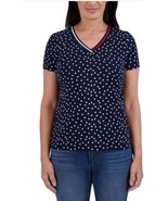 Tommy Hilfiger Womens T-Shirt Navy Blue Dots V-Neck Short Sleeve Tee Lig... - €28,34 EUR