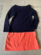 J Crew Color Block Sz Small Dress 100% Cotton Navy Blue Orange Side Zip hem - $27.79