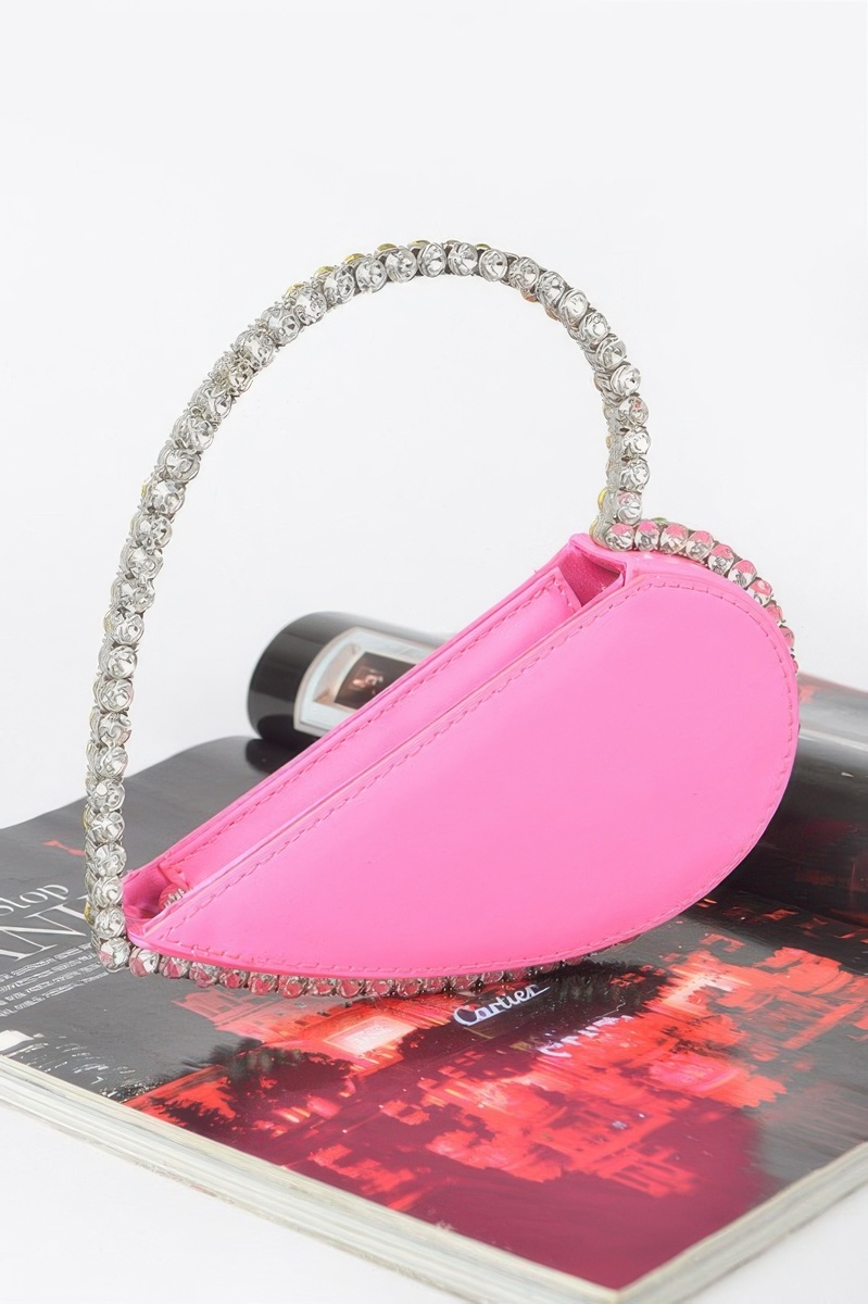Heart Shape Stone Handle Clutch  (Neon Pink) - $37.99