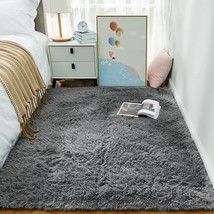 Ophanie Grey Rugs For Bedroom Dorm, Fluffy Fuzzy Soft Carpet,, 4 X 5.3 Feet Gray - £31.38 GBP