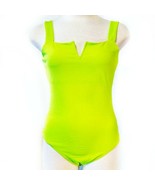 Lime Green Women Bodysuit Romper V-Cut Front Straps Sleeveless Stretchy ... - £11.34 GBP
