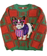 NEW Womens French Bulldog Frenchie Ugly Christmas Sweater Sequins Snowfl... - $44.54
