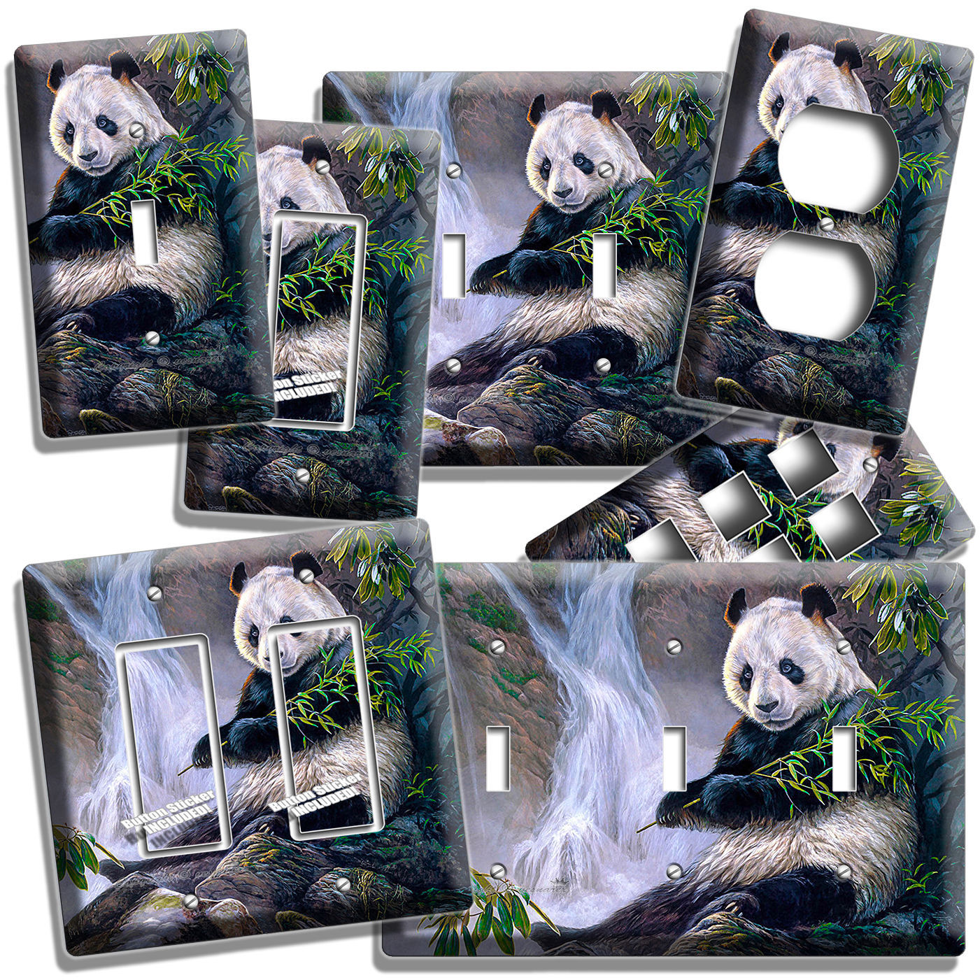 WILD PANDA BEAR WATERFALL BAMBOO LIGHT SWITCH OUTLET WALL PLATES ROOM HOME DECOR