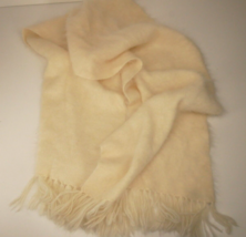 52&quot; Angora Rabbit &amp; Wool Blend Ivory Cream Scarf Fringe Saks Fifth Ave I... - $18.69