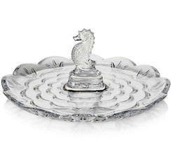 Waterford Seahorse Center Crystal Server Round Tray 9&quot; Scalloped Edge New - $149.90