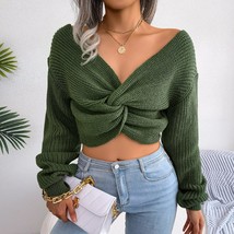 Fashionable 2022 New Women Fall Winter Solid Color Long Sleeve Knotted Crop Knit - £69.32 GBP