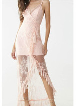 Pink Floral Sheer Ruffle Lace Overlay High Low Hi-Lo Maxi Dress Size Large L NEW - £14.12 GBP