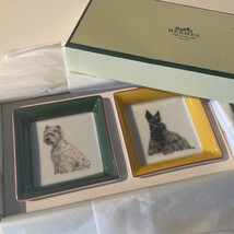 Hermes Mini Ashtray Set of 2 dog change tray animal porcelain - $469.55