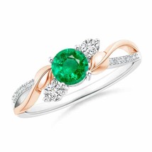 ANGARA Emerald and Diamond Twisted Vine Ring for Women, Girls in 14K Solid Gold - £1,147.76 GBP