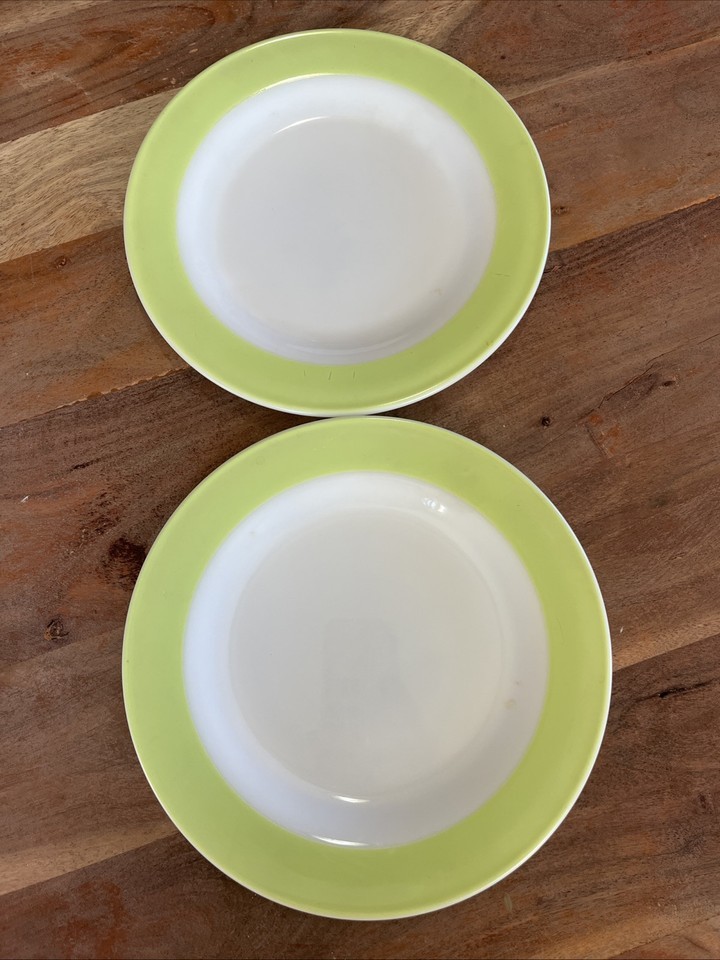2 Pyrex Dinnerware LIME GREEN Band Large Dinner Plates 10” - £13.91 GBP