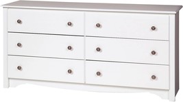 Prepac Monterey 6-Drawer Double Dresser, White, 59&quot; W X 29&quot; H X 16&quot; D. - £191.90 GBP
