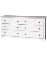 Prepac Monterey 6-Drawer Double Dresser, White, 59&quot; W X 29&quot; H X 16&quot; D. - £188.73 GBP
