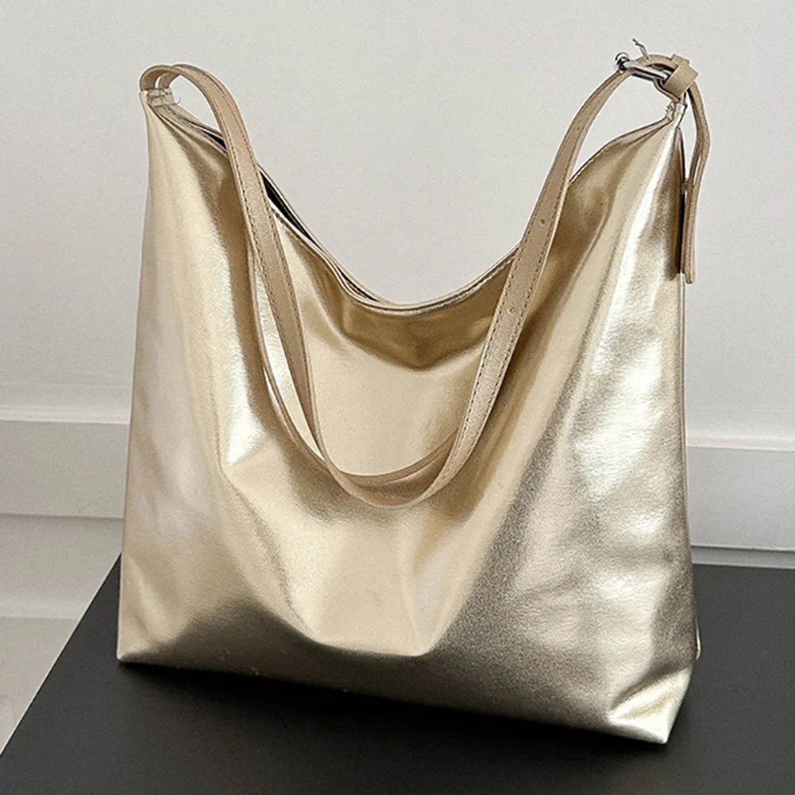 Vintage Shiny Gold Shoulder Bag - Retro Metallic Evening Purse - $25.99